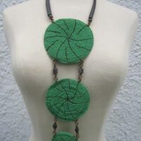 Triple Disc Necklace with horn Green