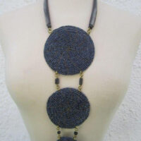 Triple Disc Necklace with horn Metallic Grey