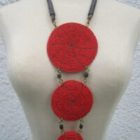 Triple Disc Necklace with Horn Red